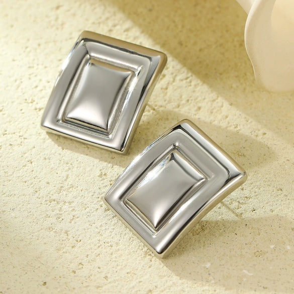Wholesale Earrings Stainless Steel 18K Gold Geometric Rectangular Vintage Electroplated