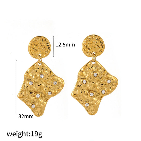 Wholesale Earrings Stainless Steel 18K Gold Heart Shape Geometric Diamond Style