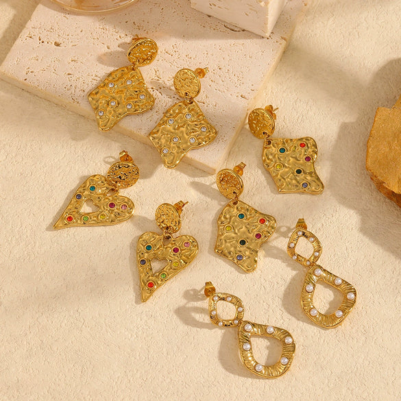 Wholesale Earrings Stainless Steel 18K Gold Heart Shape Geometric Diamond Style