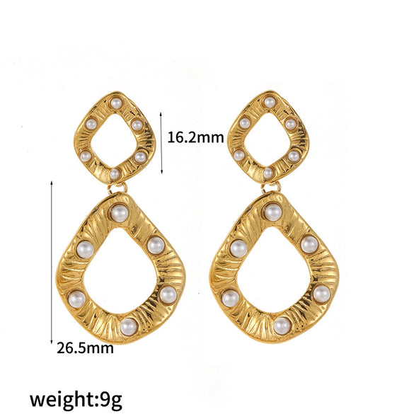 Wholesale Earrings Stainless Steel 18K Gold Heart Shape Geometric Diamond Style