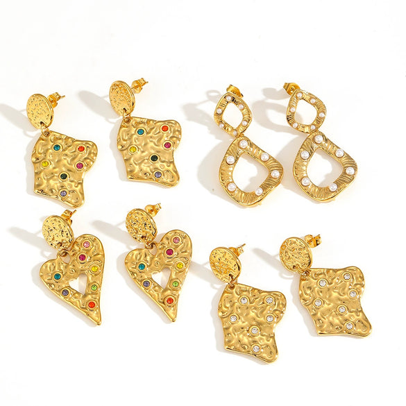 Wholesale Earrings Stainless Steel 18K Gold Heart Shape Geometric Diamond Style
