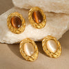 Wholesale Earrings Stainless Steel 18K Gold Inlaid Cat's Eye Geometric Electroplating Medieval Vintage Style