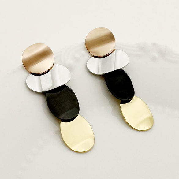 Wholesale Earrings Stainless Steel 14K Gold Plated French Retro Simple Multicolor Irregular Round Geometric Style
