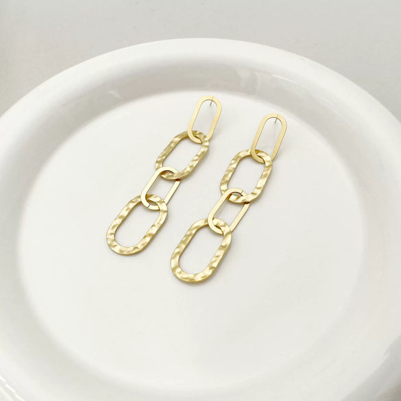 Wholesale Earrings Stainless Steel 14K Gold Plated French Retro Style Iron Cable Stitching Tassel For Women