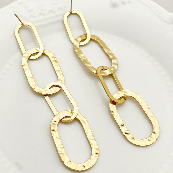 Wholesale Earrings Stainless Steel 14K Gold Plated French Retro Style Iron Cable Stitching Tassel For Women