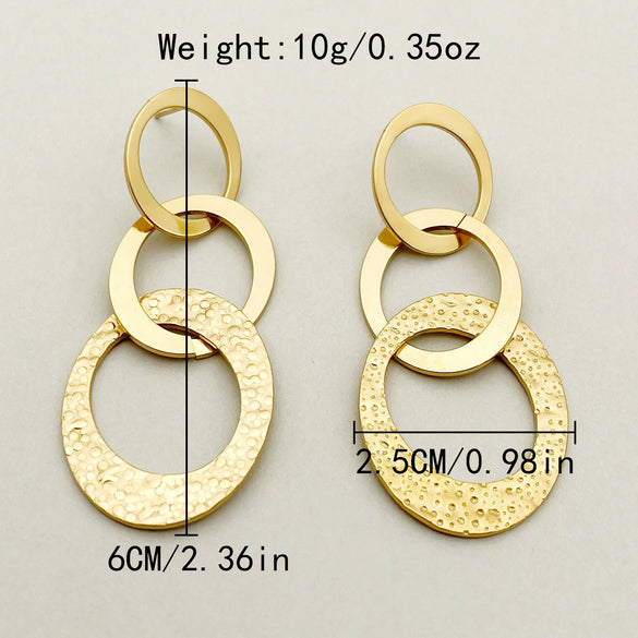 Wholesale Earrings Stainless Steel 14K Gold Plated French Retro Style Oval Stitching Tassel