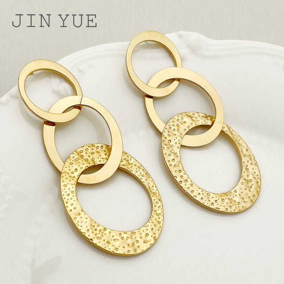 Wholesale Earrings Stainless Steel 14K Gold Plated French Retro Style Oval Stitching Tassel