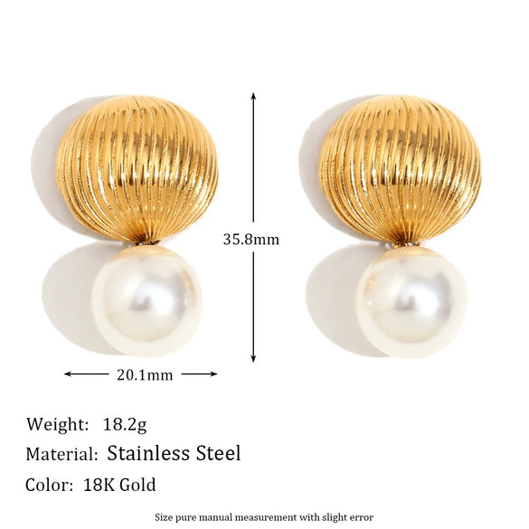 Wholesale Earrings Stainless Steel 18K Gold Plated Geometric French Hot Air Balloon Imitation Pearl Pendant For Women
