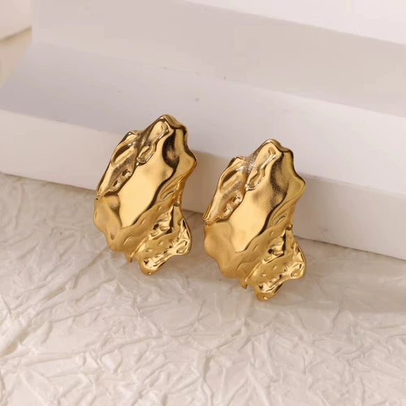 Wholesale Earrings Stainless Steel 18K Gold Plated Geometric Heart Texture Asymmetrical For Women