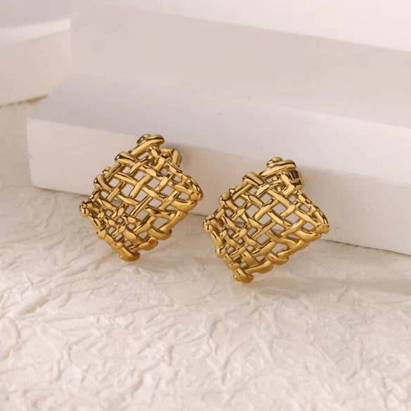 Wholesale Earrings Stainless Steel 18K Gold Plated Geometric Heart Texture Asymmetrical For Women