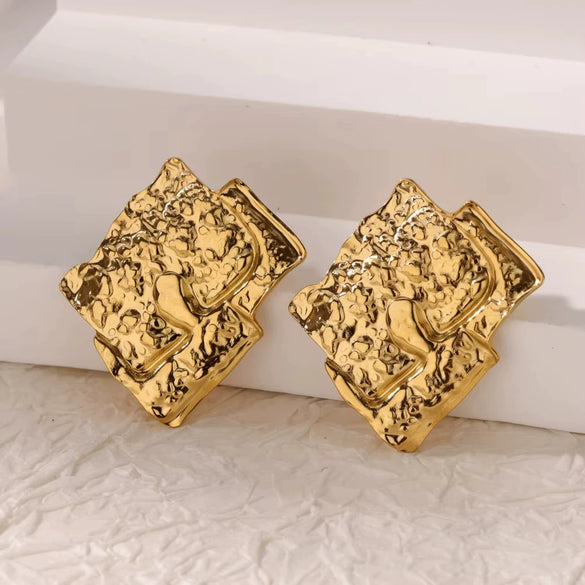 Wholesale Earrings Stainless Steel 18K Gold Plated Geometric Heart Texture Asymmetrical For Women