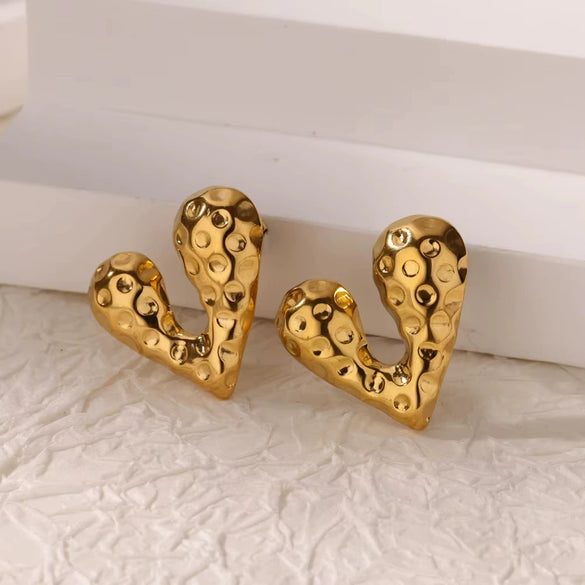 Wholesale Earrings Stainless Steel 18K Gold Plated Geometric Heart Texture Asymmetrical For Women