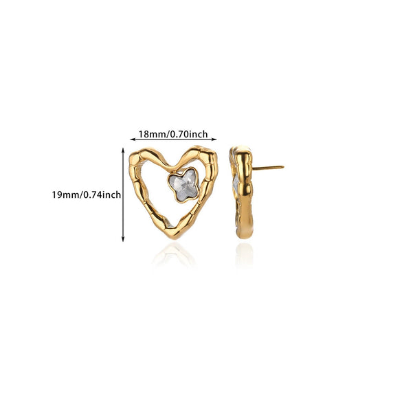 Wholesale Earrings Stainless Steel 18K Gold Plated Geometric Heart Texture Asymmetrical For Women