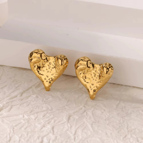 Wholesale Earrings Stainless Steel 18K Gold Plated Geometric Heart Texture Asymmetrical For Women