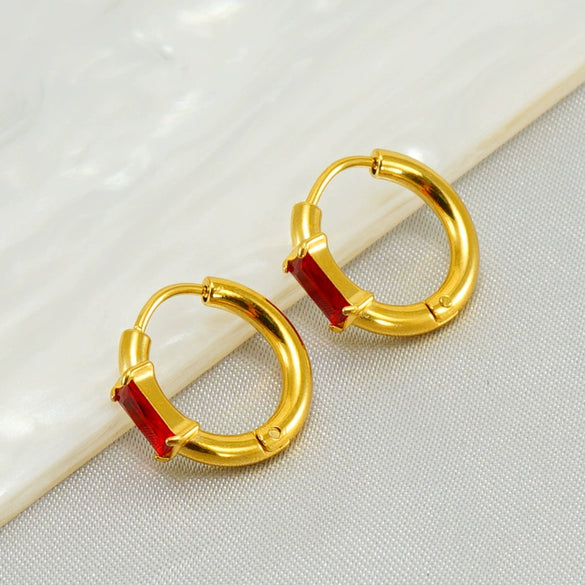 Wholesale Earrings Stainless Steel 18K Gold Plated Geometric Inlaid Zircon