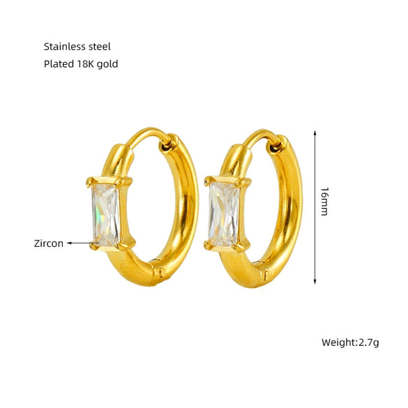 Wholesale Earrings Stainless Steel 18K Gold Plated Geometric Inlaid Zircon