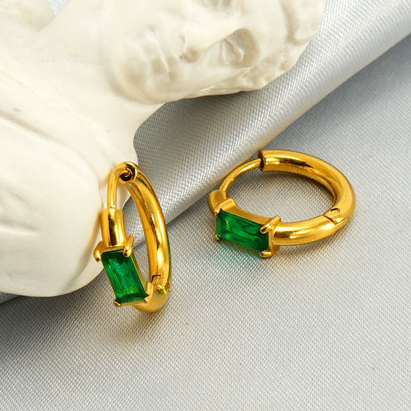 Wholesale Earrings Stainless Steel 18K Gold Plated Geometric Inlaid Zircon