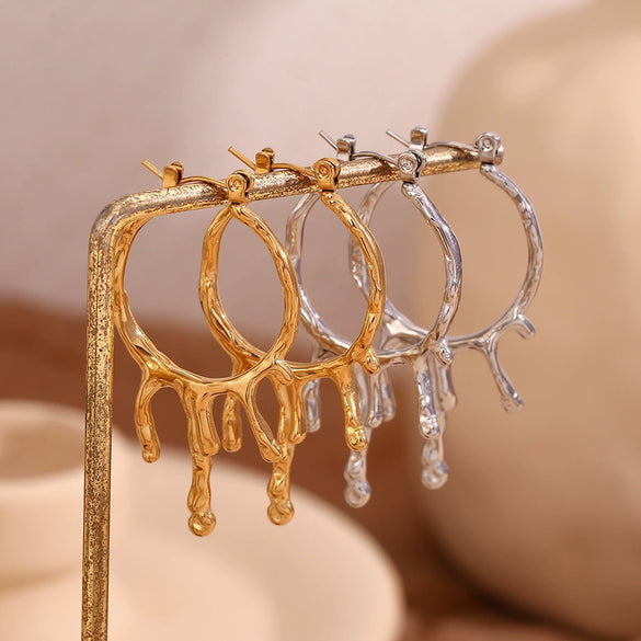 Wholesale Earrings Stainless Steel 18K Gold Plated Geometric Retro Lava Drop Melting Style For Women