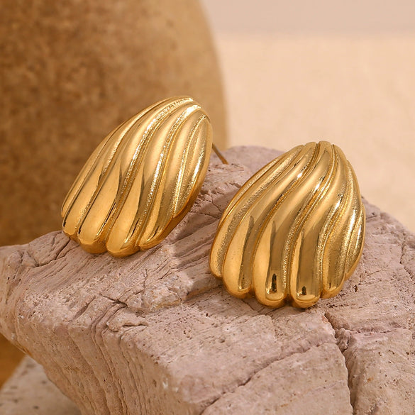 Wholesale Earrings Stainless Steel 18K Gold Plated Geometric Striped Retro Women