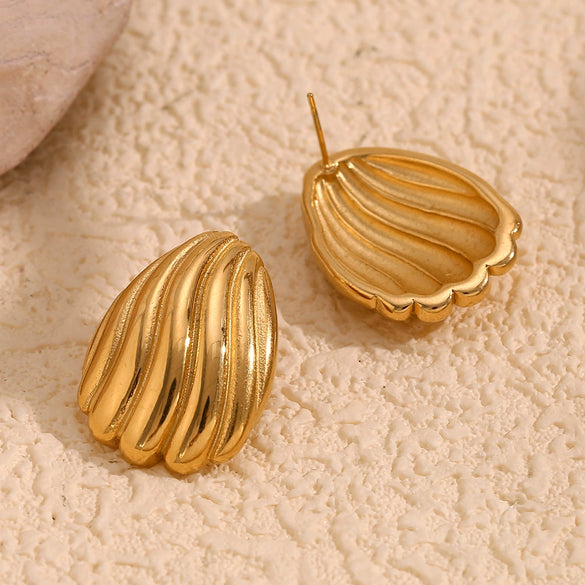 Wholesale Earrings Stainless Steel 18K Gold Plated Geometric Striped Retro Women