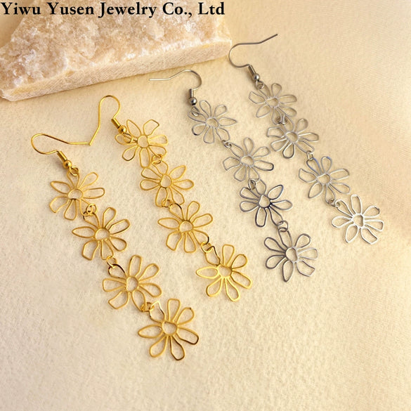 Wholesale Earrings Stainless Steel 18K Gold Plated Geometric Tassel Flower Design For Women