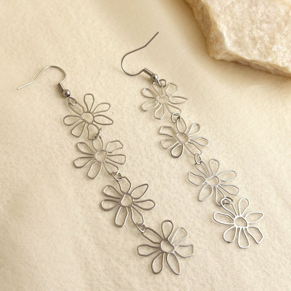 Wholesale Earrings Stainless Steel 18K Gold Plated Geometric Tassel Flower Design For Women