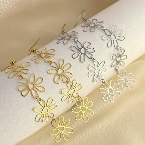 Wholesale Earrings Stainless Steel 18K Gold Plated Geometric Tassel Flower Design For Women
