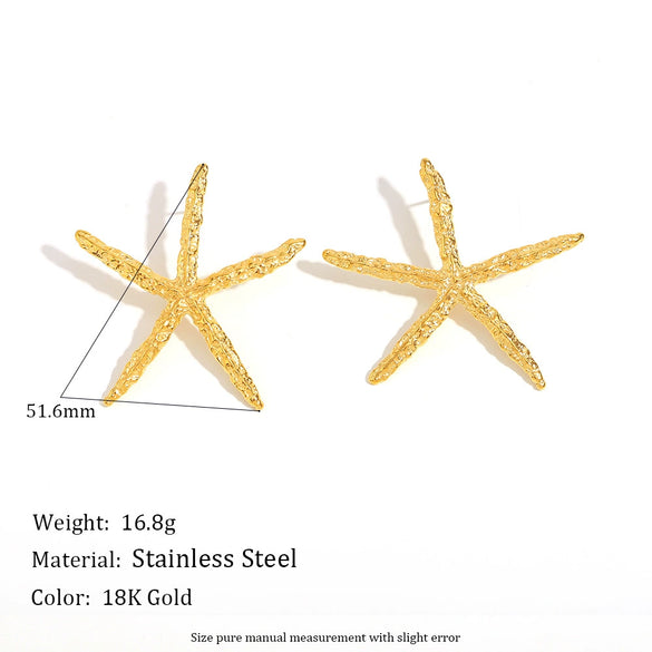 Wholesale Earrings Stainless Steel 18K Gold Plated Hammered Starfish Animal Style