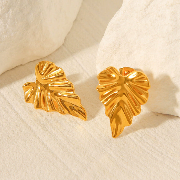 Wholesale Earrings Stainless Steel 18K Gold Plated Leaf Flowers Geometric Design