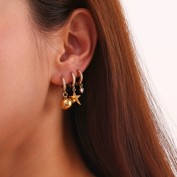 Wholesale Earrings Stainless Steel 18K Gold Plated Micro Set Zircon Fivepointed Star Geometric Heart Drop Shape
