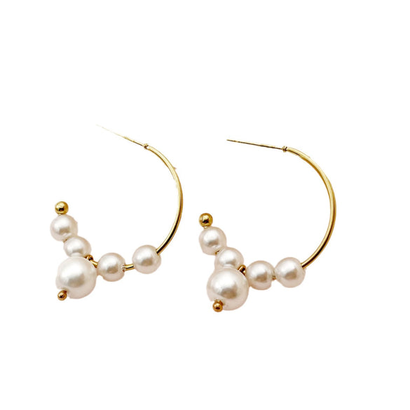 Wholesale Earrings Stainless Steel 14K Gold Plated Pearl Geometric C Shaped