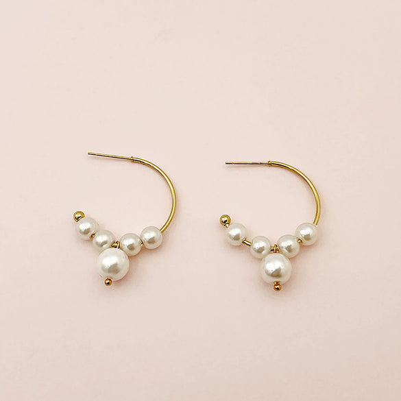 Wholesale Earrings Stainless Steel 14K Gold Plated Pearl Geometric C Shaped
