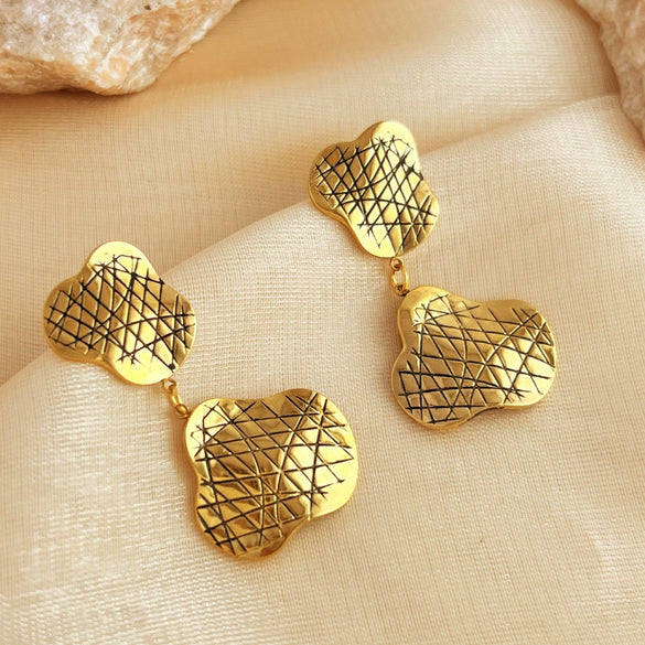 Wholesale Earrings Stainless Steel 18K Gold Plated Retro Geometric Style For Women