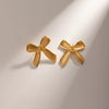 Wholesale Earrings Stainless Steel 18K Gold Plated Striped Bow Style Jewelry For Women