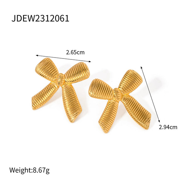 Wholesale Earrings Stainless Steel 18K Gold Plated Striped Bow Style Jewelry For Women