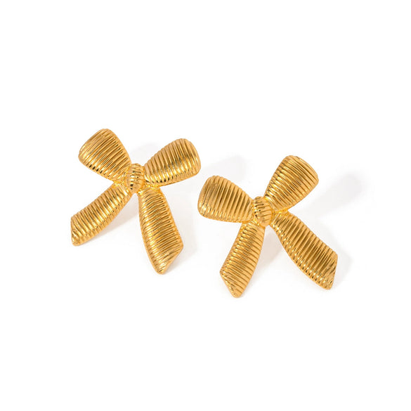 Wholesale Earrings Stainless Steel 18K Gold Plated Striped Bow Style Jewelry For Women
