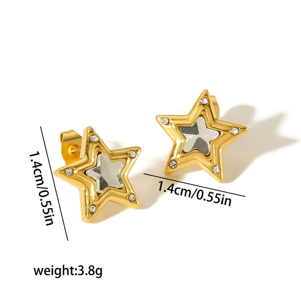 Wholesale Earrings Stainless Steel 18K Gold Plated Zircon Star Peach Heart Simple Design For Women