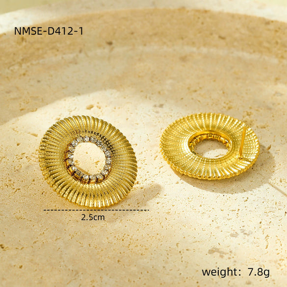 Wholesale Earrings Stainless Steel 18K Gold Round Hollow Design Electroplated Women's Simple Style