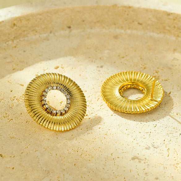 Wholesale Earrings Stainless Steel 18K Gold Round Hollow Design Electroplated Women's Simple Style