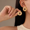 Wholesale Earrings Stainless Steel 18K Gold Round Hollow Design Electroplated Women's Simple Style