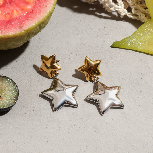 Wholesale Earrings Stainless Steel 18K Gold Star Shaped Electroplated