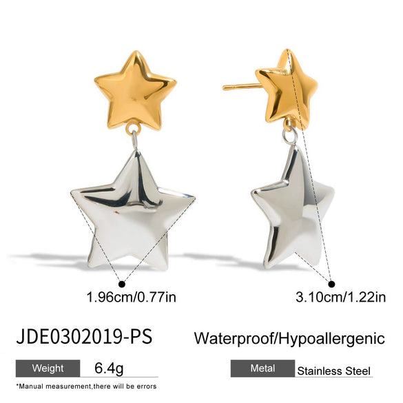 Wholesale Earrings Stainless Steel 18K Gold Star Shaped Electroplated