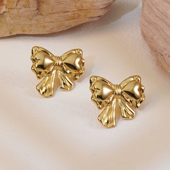 Wholesale Earrings Stainless Steel Love Pattern Bow Small Fresh Style Electroplating