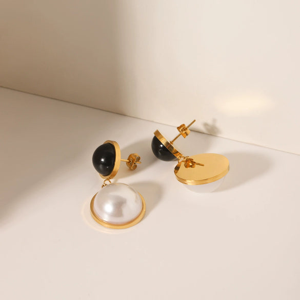 Wholesale Earrings Stainless Steel Luxury Retro Round Pearl Set