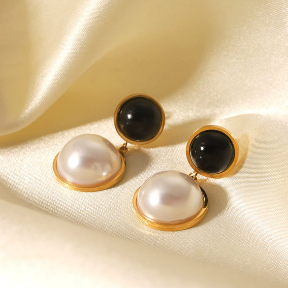 Wholesale Earrings Stainless Steel Luxury Retro Round Pearl Set