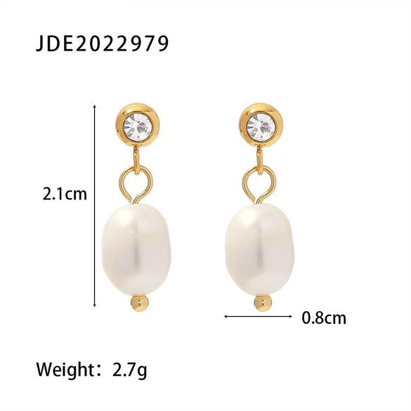 Wholesale Earrings Stainless Steel Natural Freshwater Pearl Diamond Geometric Electroplating For Women