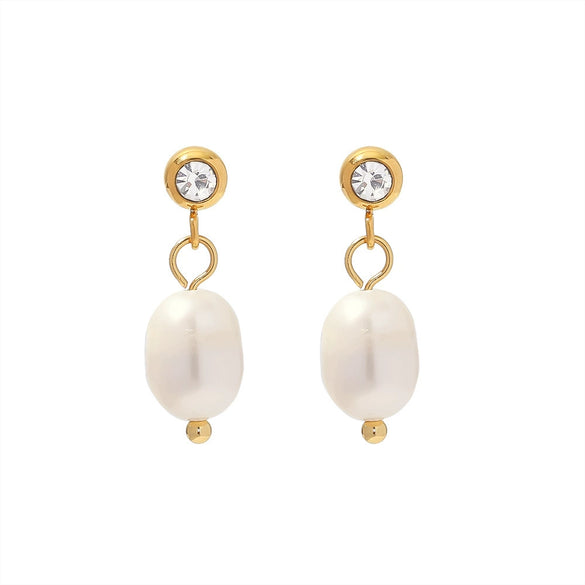 Wholesale Earrings Stainless Steel Natural Freshwater Pearl Diamond Geometric Electroplating For Women