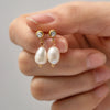 Wholesale Earrings Stainless Steel Natural Freshwater Pearl Diamond Geometric Electroplating For Women