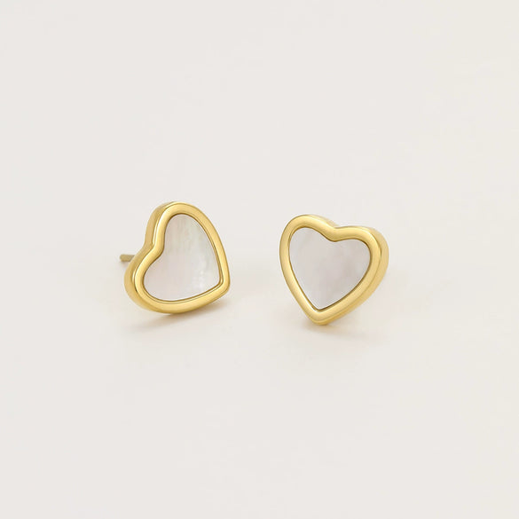 Wholesale Earrings Stainless Steel Natural White Shells Retro Loveshaped Electroplated