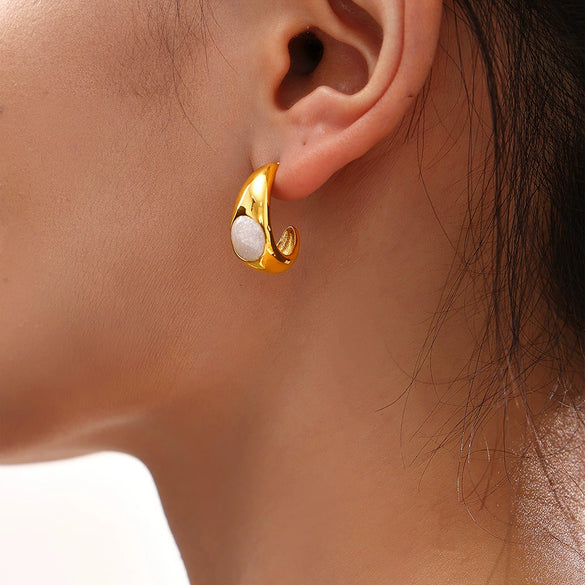Wholesale Earrings 316L Stainless Steel Pearl Drop Oil Cshaped Geometric Electroplating